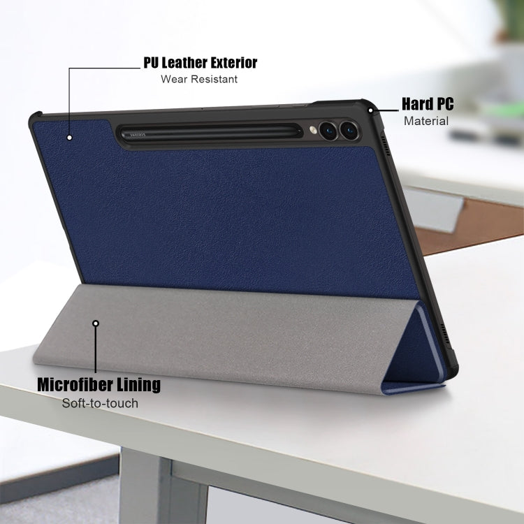 For Samsung Galaxy Tab S9+ Custer Pure Color 3-Fold Holder Smart Leather Tablet Case