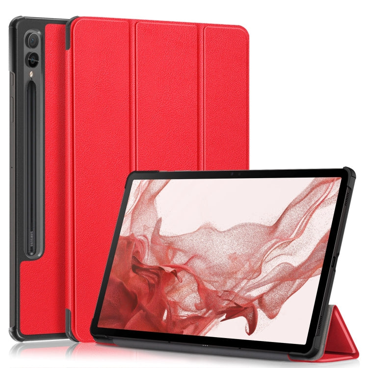 For Samsung Galaxy Tab S9+ Custer Pure Color 3-Fold Holder Smart Leather Tablet Case