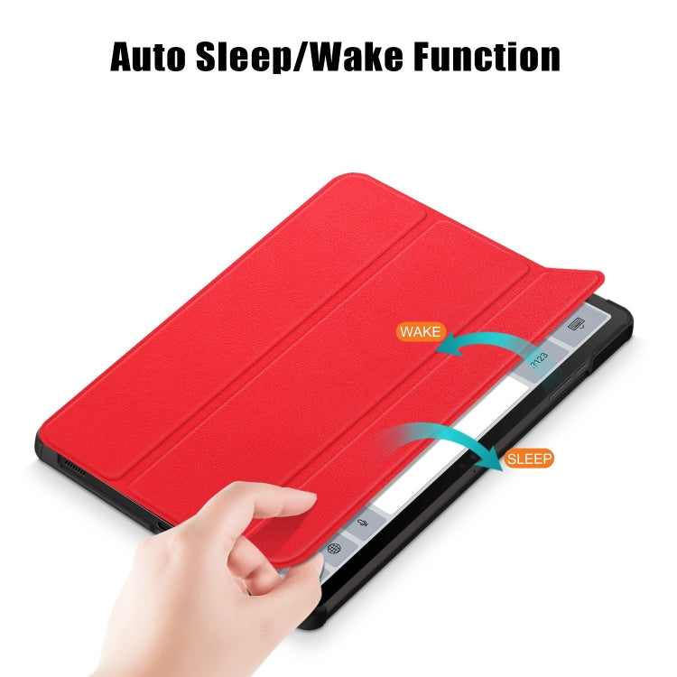 For Samsung Galaxy Tab S9+ Custer Pure Color 3-Fold Holder Smart Leather Tablet Case