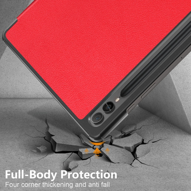 For Samsung Galaxy Tab S9+ Custer Pure Color 3-Fold Holder Smart Leather Tablet Case