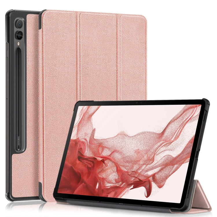 For Samsung Galaxy Tab S9+ Custer Pure Color 3-Fold Holder Smart Leather Tablet Case