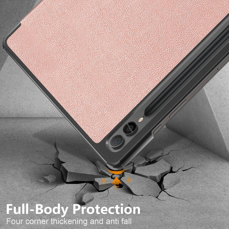 For Samsung Galaxy Tab S9+ Custer Pure Color 3-Fold Holder Smart Leather Tablet Case