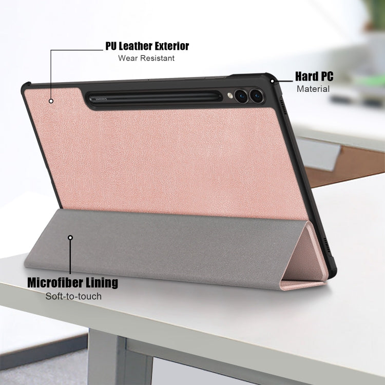 For Samsung Galaxy Tab S9+ Custer Pure Color 3-Fold Holder Smart Leather Tablet Case