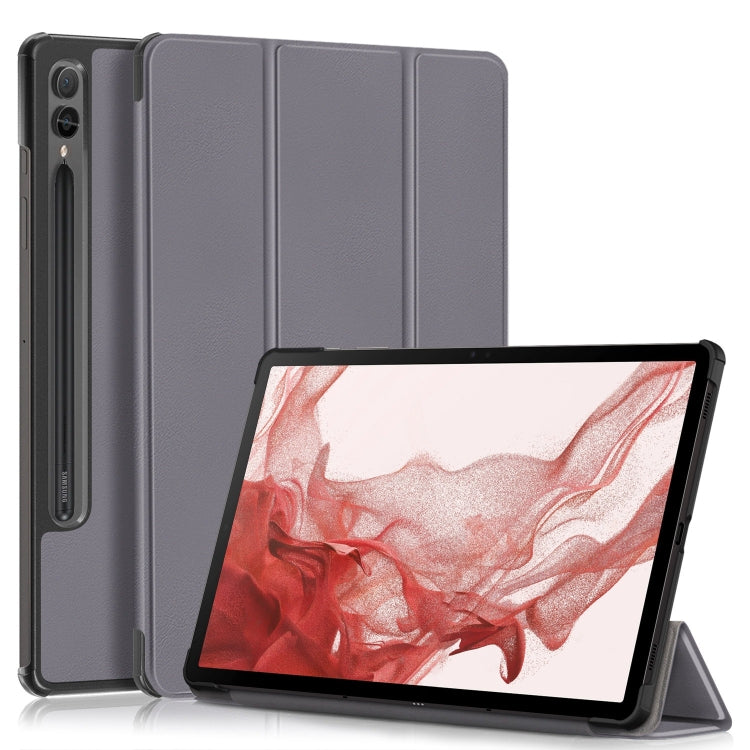 For Samsung Galaxy Tab S9+ Custer Pure Color 3-Fold Holder Smart Leather Tablet Case