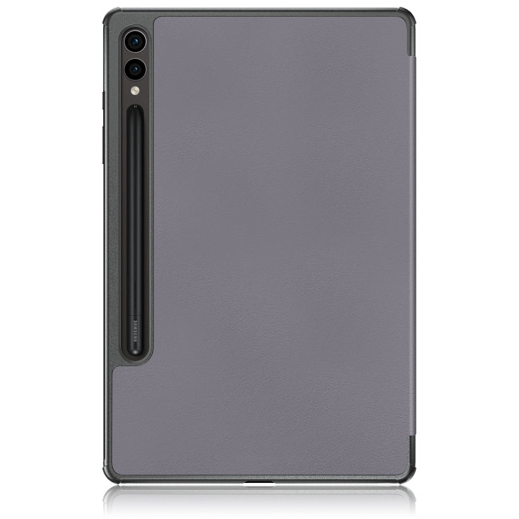 For Samsung Galaxy Tab S9+ Custer Pure Color 3-Fold Holder Smart Leather Tablet Case