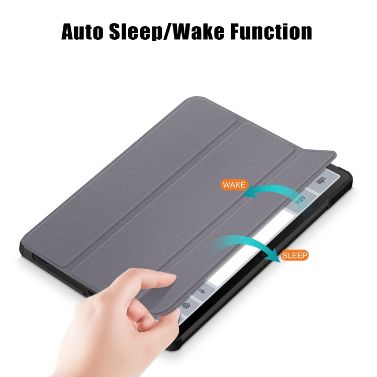 For Samsung Galaxy Tab S9+ Custer Pure Color 3-Fold Holder Smart Leather Tablet Case