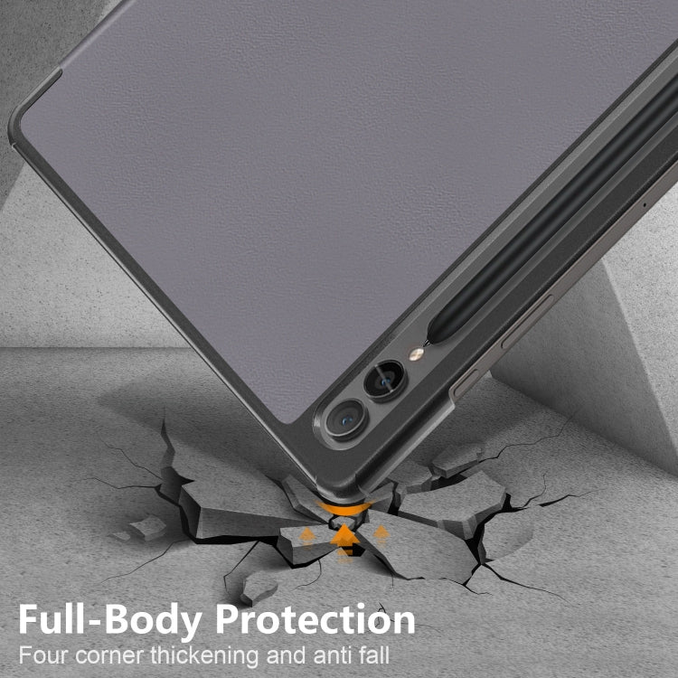 For Samsung Galaxy Tab S9+ Custer Pure Color 3-Fold Holder Smart Leather Tablet Case