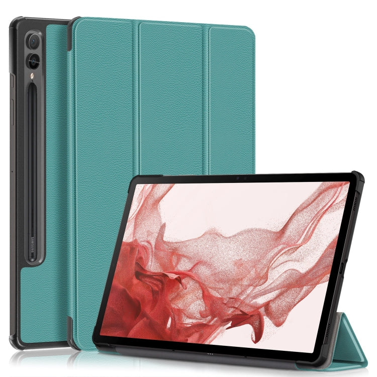 For Samsung Galaxy Tab S9+ Custer Pure Color 3-Fold Holder Smart Leather Tablet Case
