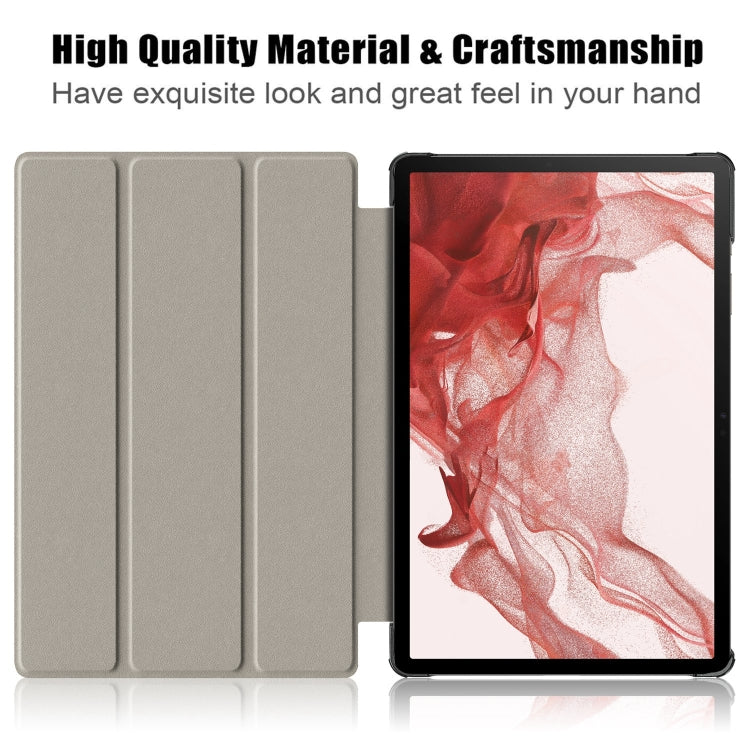 For Samsung Galaxy Tab S9+ Custer Pure Color 3-Fold Holder Smart Leather Tablet Case