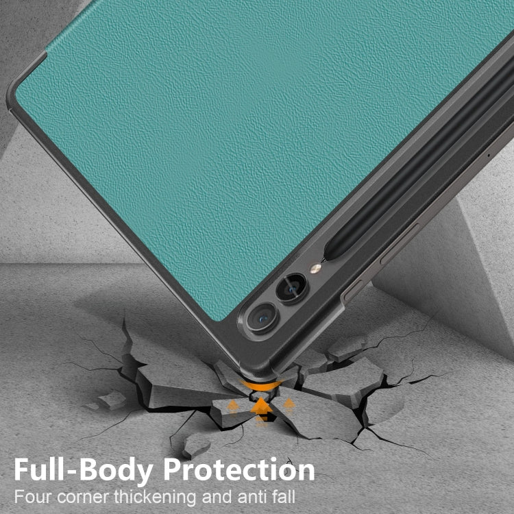 For Samsung Galaxy Tab S9+ Custer Pure Color 3-Fold Holder Smart Leather Tablet Case