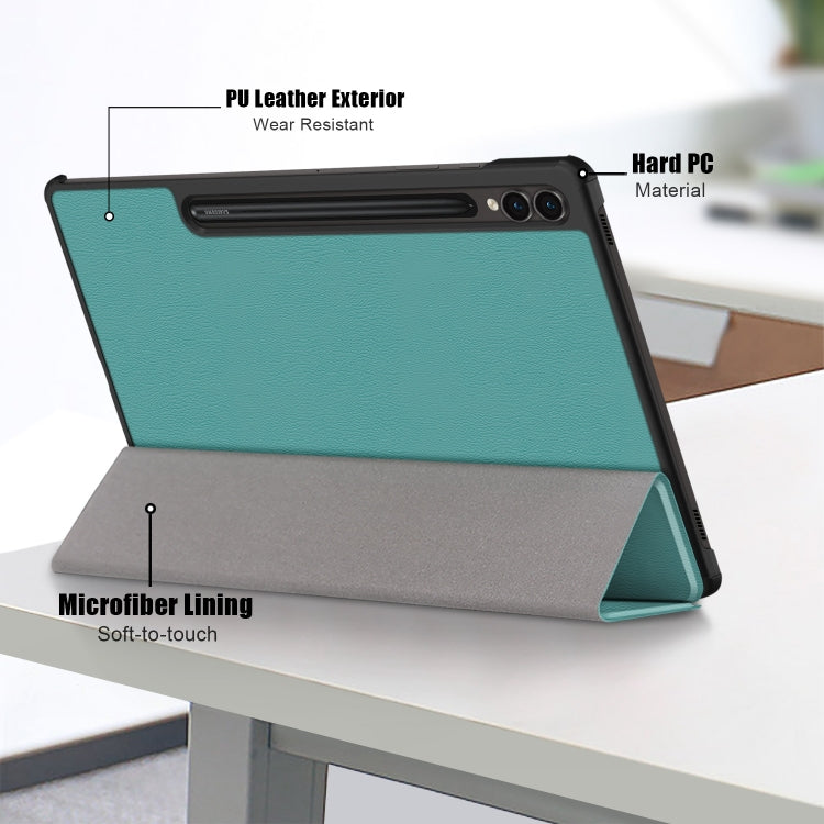 For Samsung Galaxy Tab S9+ Custer Pure Color 3-Fold Holder Smart Leather Tablet Case