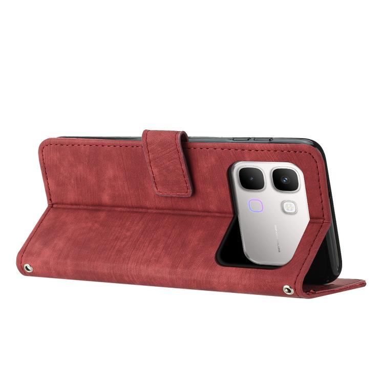 For Infinix Note Edge 5G Skin Feel Stripe Pattern Leather Phone Case with Lanyard