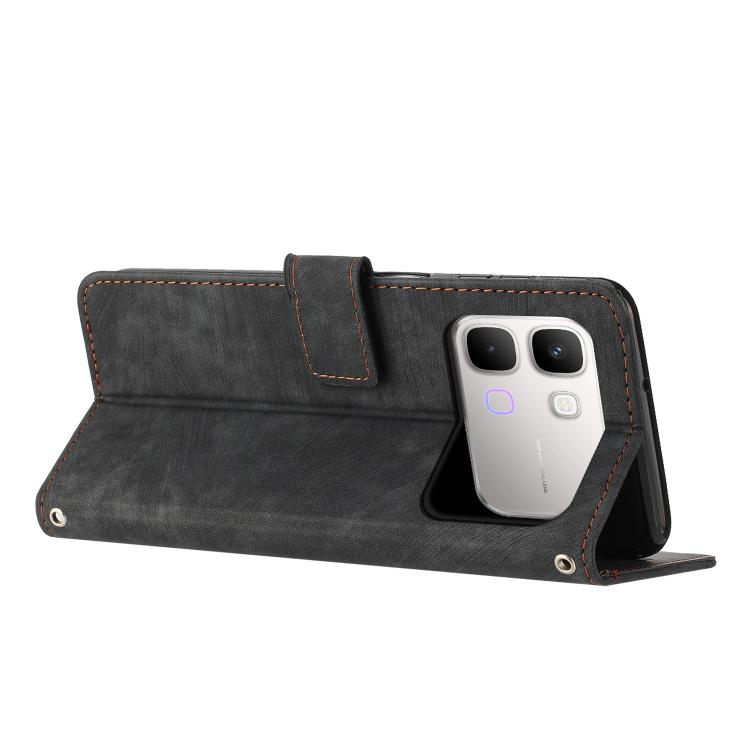 For Infinix Note Edge 5G Skin Feel Stripe Pattern Leather Phone Case with Lanyard
