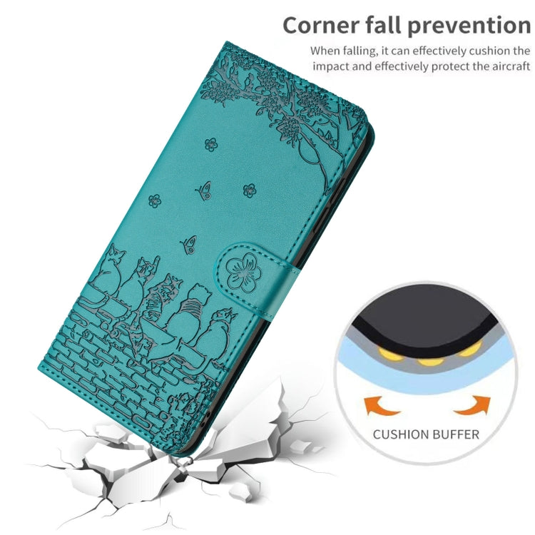 For Xiaomi Poco C65/Poco M6 Cat Embossing Pattern Leather Phone Case with Lanyard