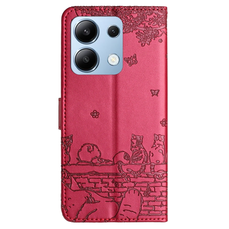 For Xiaomi Redmi Note 13 4G Cat Embossing Pattern Leather Phone Case with Lanyard