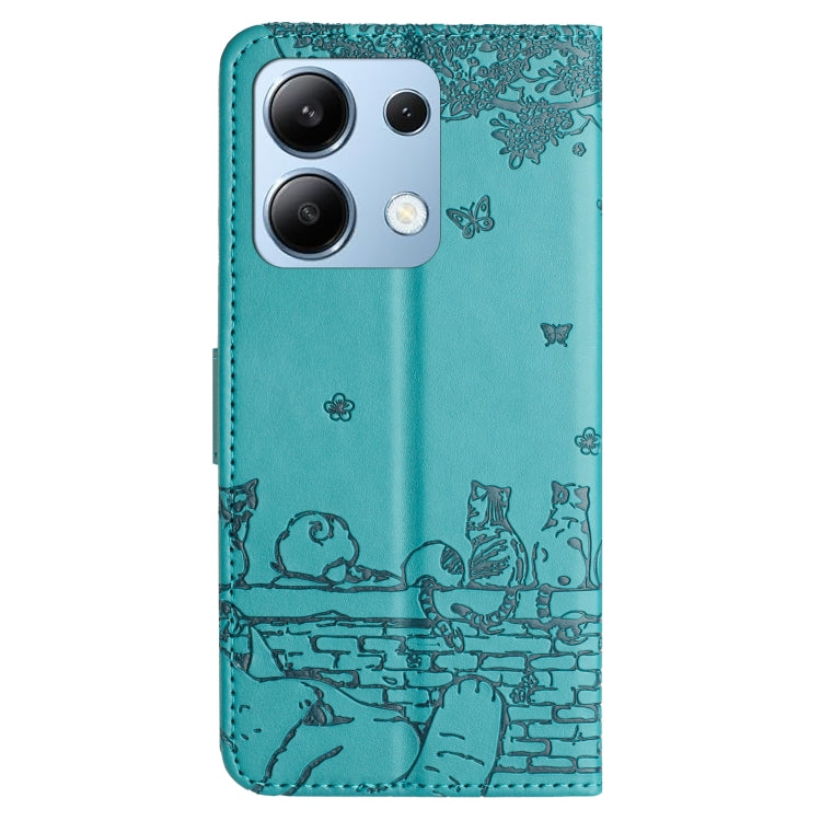 For Xiaomi Redmi Note 13 4G Cat Embossing Pattern Leather Phone Case with Lanyard
