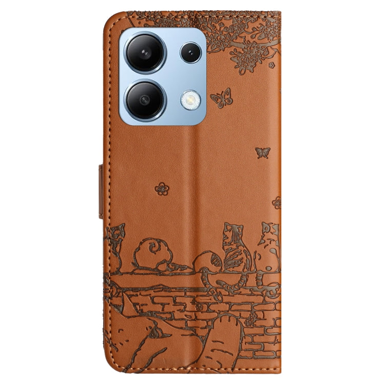 For Xiaomi Redmi Note 13 4G Cat Embossing Pattern Leather Phone Case with Lanyard