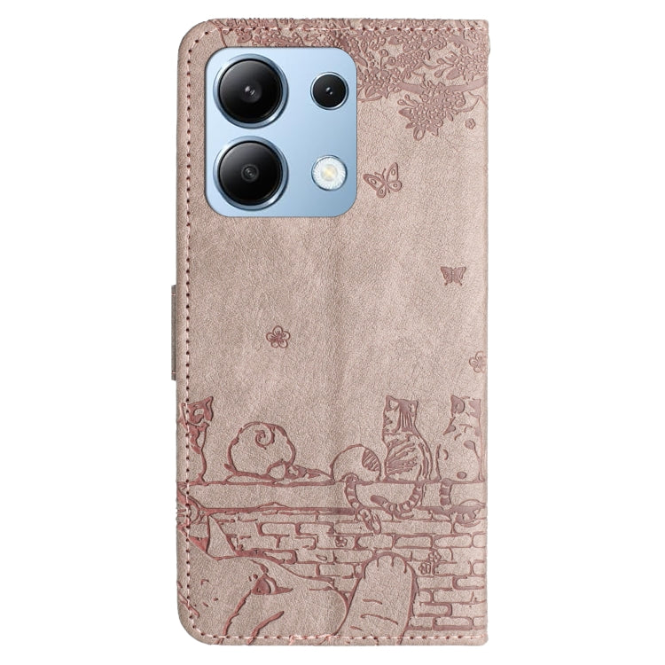 For Xiaomi Redmi Note 13 4G Cat Embossing Pattern Leather Phone Case with Lanyard