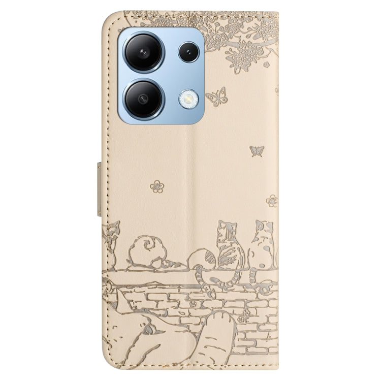 For Xiaomi Redmi Note 13 4G Cat Embossing Pattern Leather Phone Case with Lanyard