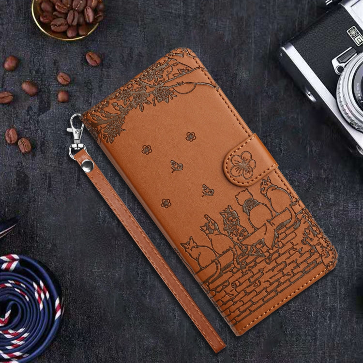 For Xiaomi Redmi Note 13 Pro 4G Cat Embossing Pattern Leather Phone Case with Lanyard