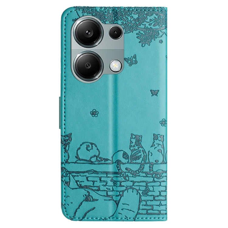 For Xiaomi Poco M6 Pro 4G Cat Embossing Pattern Leather Phone Case with Lanyard