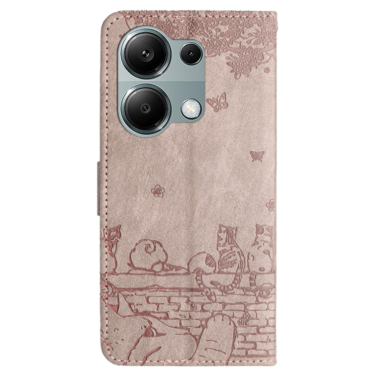 For Xiaomi Poco M6 Pro 4G Cat Embossing Pattern Leather Phone Case with Lanyard