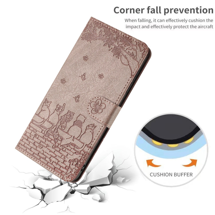 For Xiaomi Poco M6 Pro 4G Cat Embossing Pattern Leather Phone Case with Lanyard