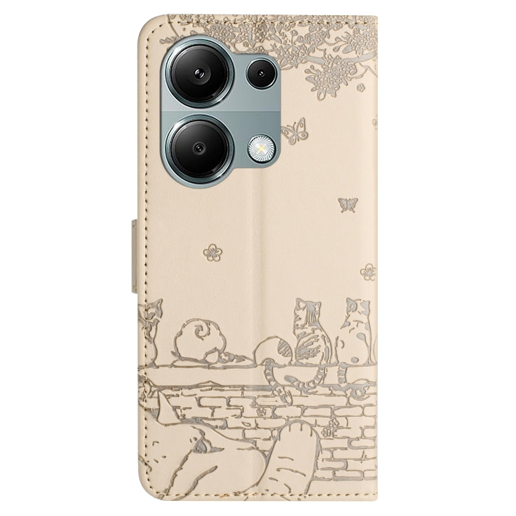 For Xiaomi Poco M6 Pro 4G Cat Embossing Pattern Leather Phone Case with Lanyard