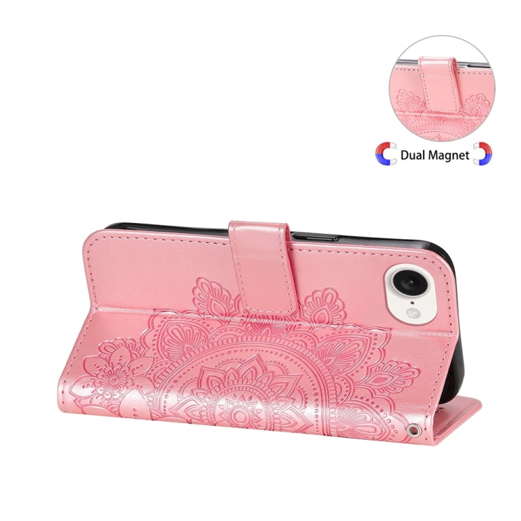 For iPhone 17e / 16e Seven-petal Flowers Embossing Leather Phone Case