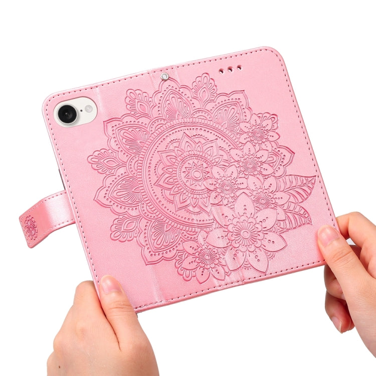 For iPhone 17e / 16e Seven-petal Flowers Embossing Leather Phone Case