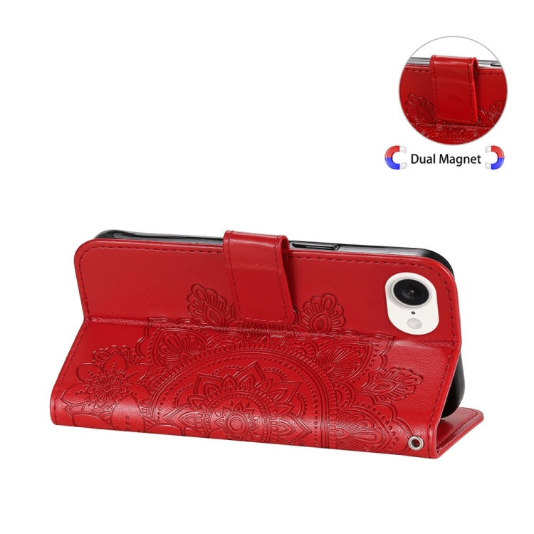 For iPhone 17e / 16e Seven-petal Flowers Embossing Leather Phone Case