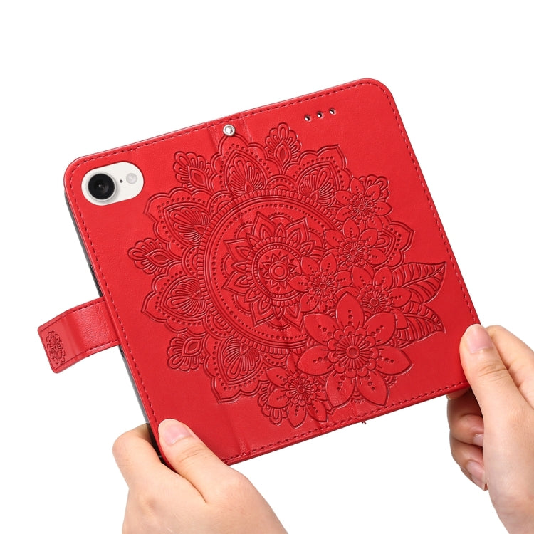 For iPhone 17e / 16e Seven-petal Flowers Embossing Leather Phone Case