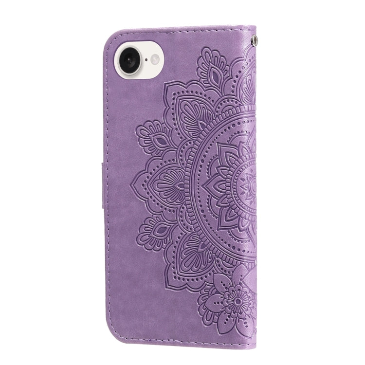 For iPhone 17e / 16e Seven-petal Flowers Embossing Leather Phone Case