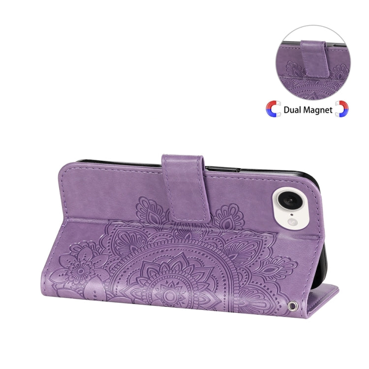 For iPhone 17e / 16e Seven-petal Flowers Embossing Leather Phone Case