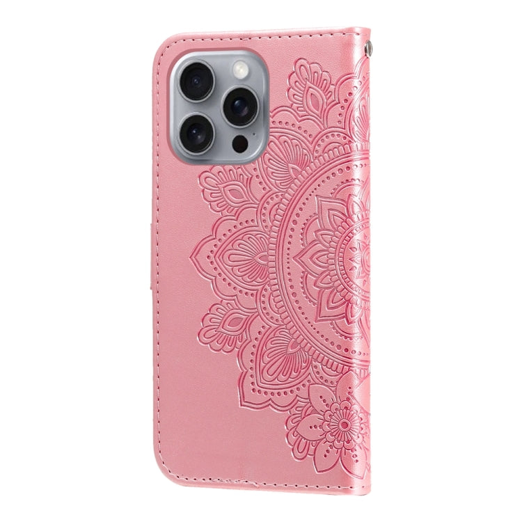 For iPhone 16 Pro Max Seven-petal Flowers Embossing Leather Phone Case
