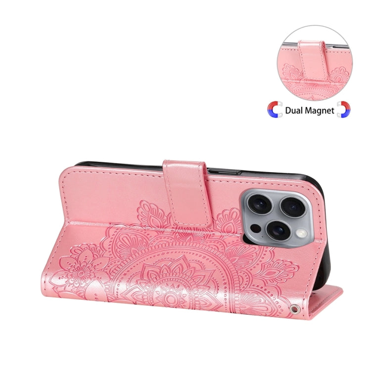 For iPhone 16 Pro Max Seven-petal Flowers Embossing Leather Phone Case
