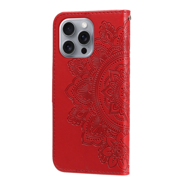 For iPhone 16 Pro Max Seven-petal Flowers Embossing Leather Phone Case