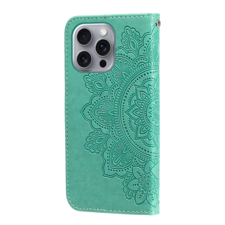 For iPhone 16 Pro Max Seven-petal Flowers Embossing Leather Phone Case