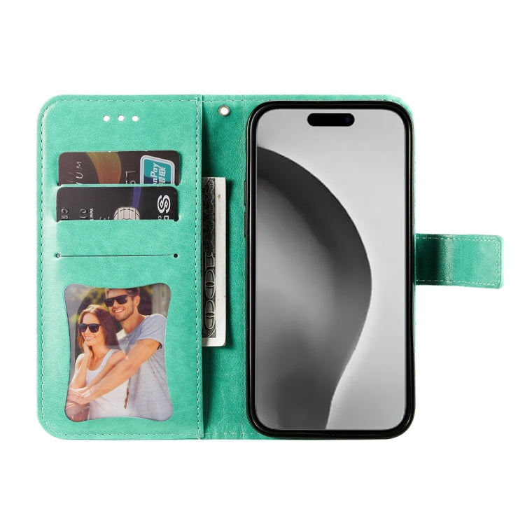 For iPhone 16 Pro Max Seven-petal Flowers Embossing Leather Phone Case