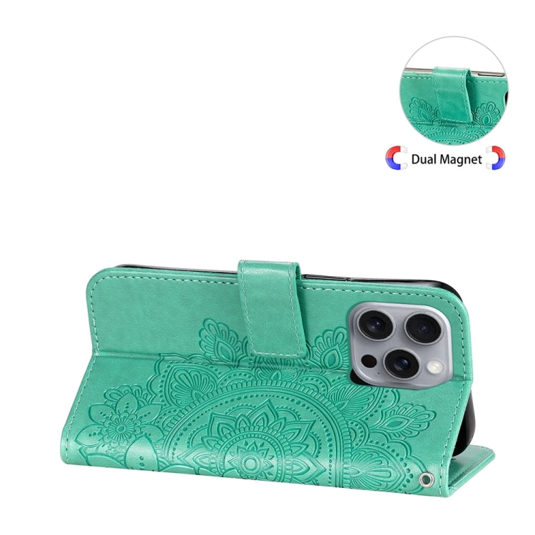 For iPhone 16 Pro Max Seven-petal Flowers Embossing Leather Phone Case