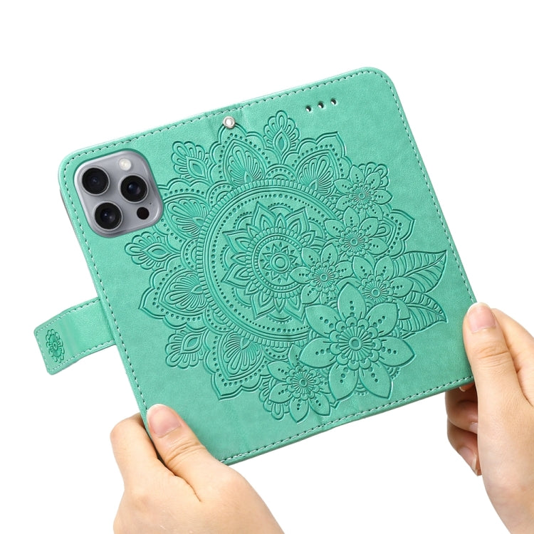 For iPhone 16 Pro Max Seven-petal Flowers Embossing Leather Phone Case