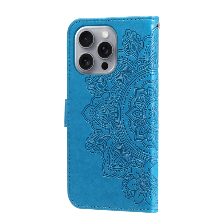 For iPhone 16 Pro Max Seven-petal Flowers Embossing Leather Phone Case