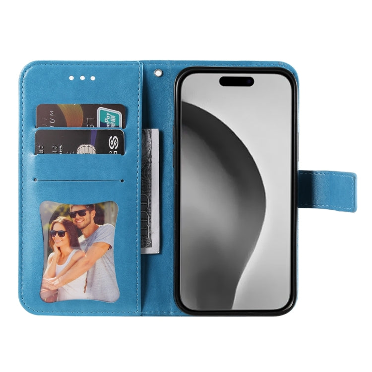 For iPhone 16 Pro Max Seven-petal Flowers Embossing Leather Phone Case