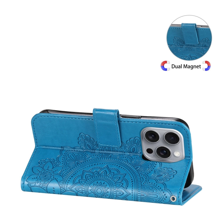 For iPhone 16 Pro Max Seven-petal Flowers Embossing Leather Phone Case