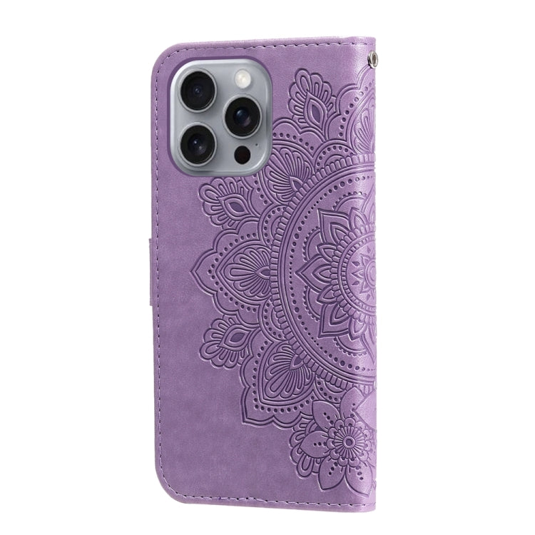 For iPhone 16 Pro Max Seven-petal Flowers Embossing Leather Phone Case