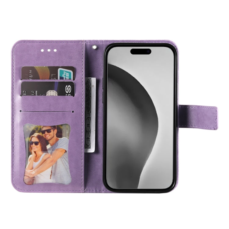 For iPhone 16 Pro Max Seven-petal Flowers Embossing Leather Phone Case