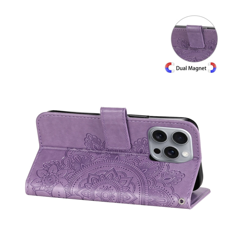 For iPhone 16 Pro Max Seven-petal Flowers Embossing Leather Phone Case