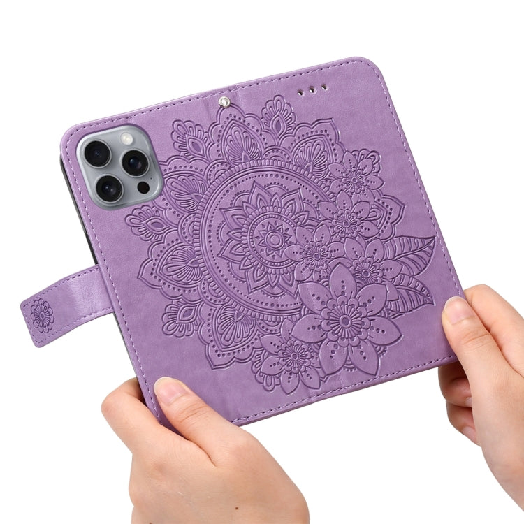 For iPhone 16 Pro Max Seven-petal Flowers Embossing Leather Phone Case