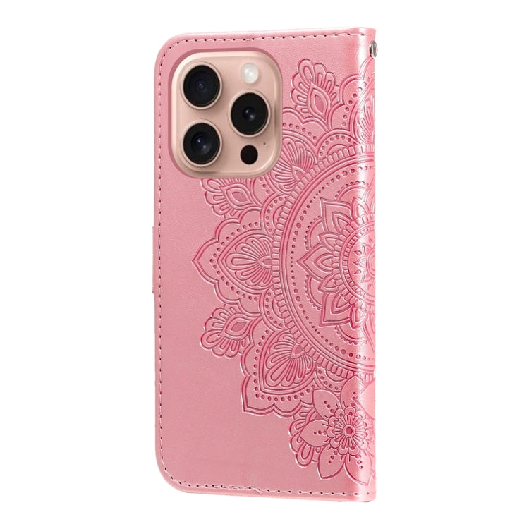 For iPhone 16 Pro Seven-petal Flowers Embossing Leather Phone Case