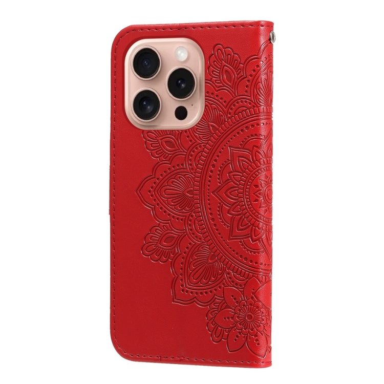 For iPhone 16 Pro Seven-petal Flowers Embossing Leather Phone Case